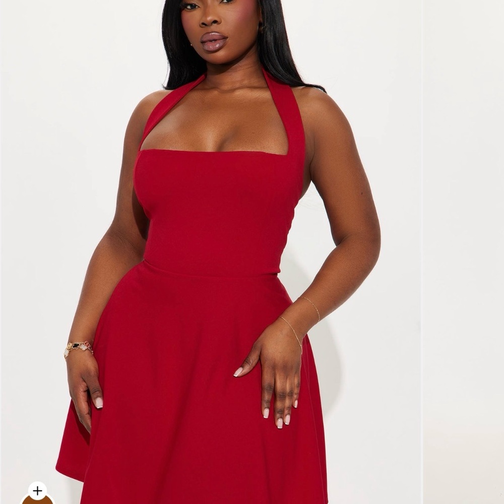 Red Halter Mini Skater Dress